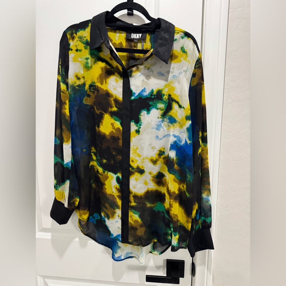DKNY Abstract Print Button-Up Blouse
